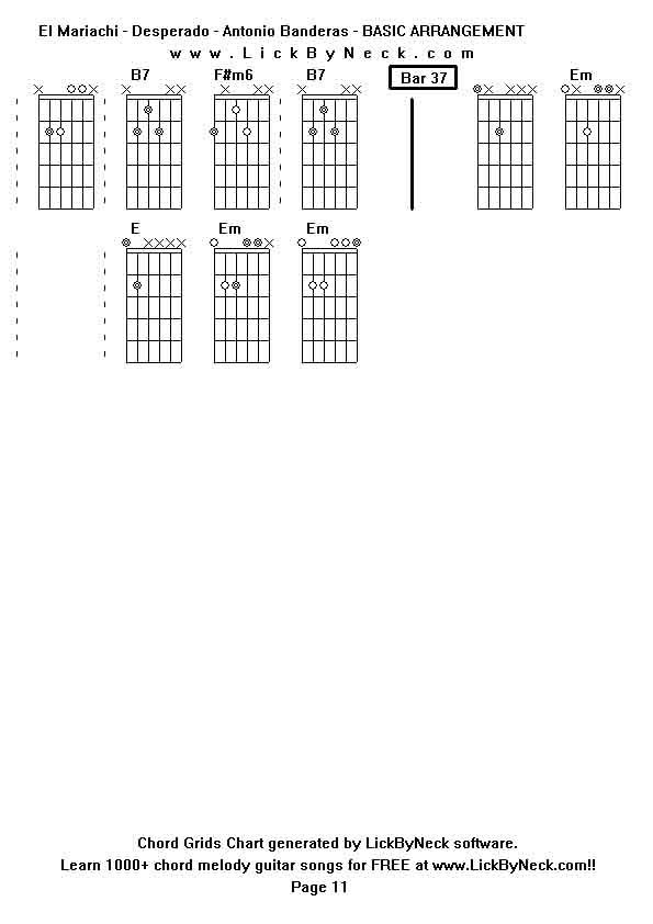 Chord Grids Chart of chord melody fingerstyle guitar song-El Mariachi - Desperado - Antonio Banderas - BASIC ARRANGEMENT,generated by LickByNeck software.